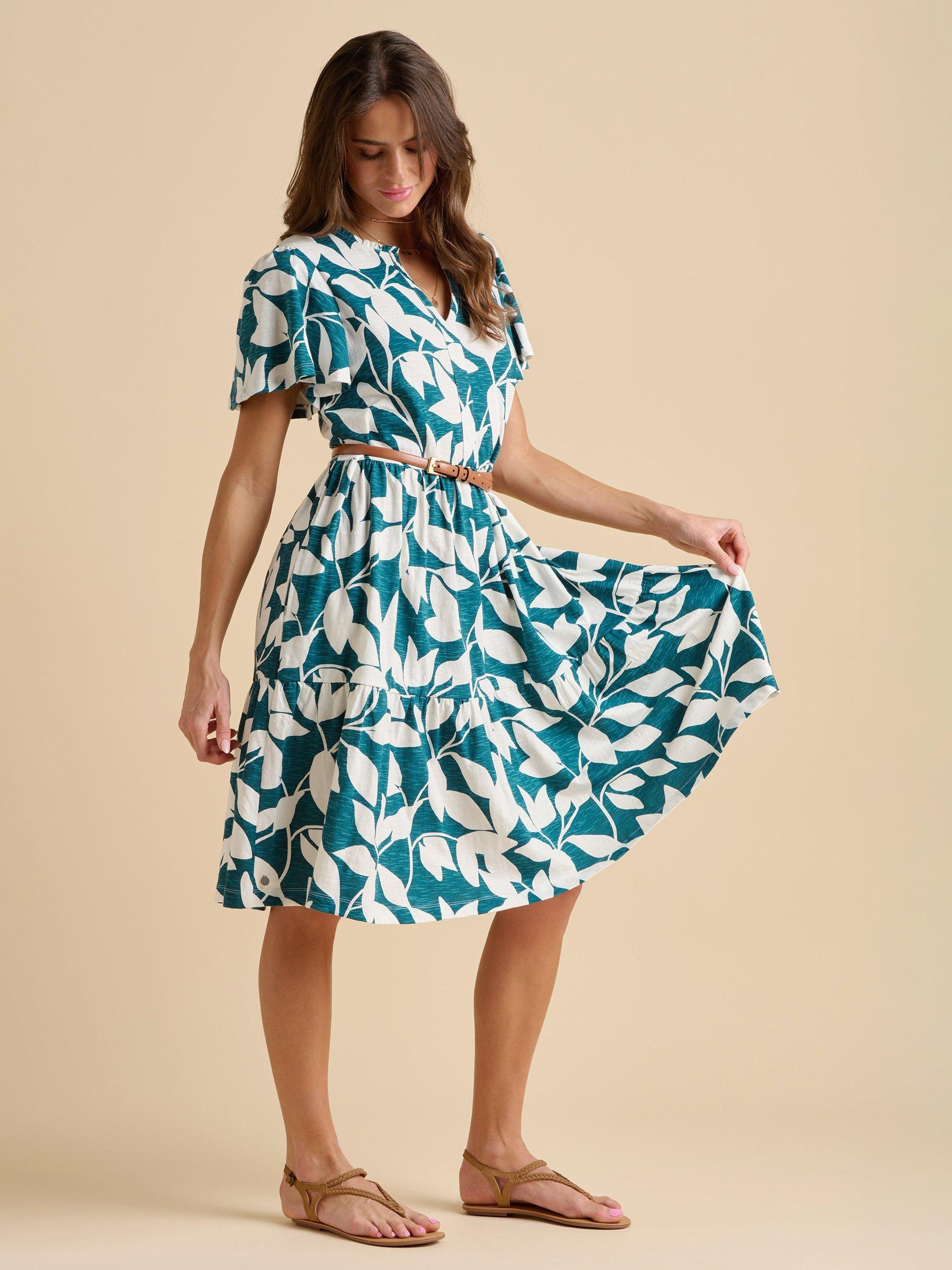 Product image 4 of 5, which shows Brakeburn Woodland Leaves Dress, Teal, 8