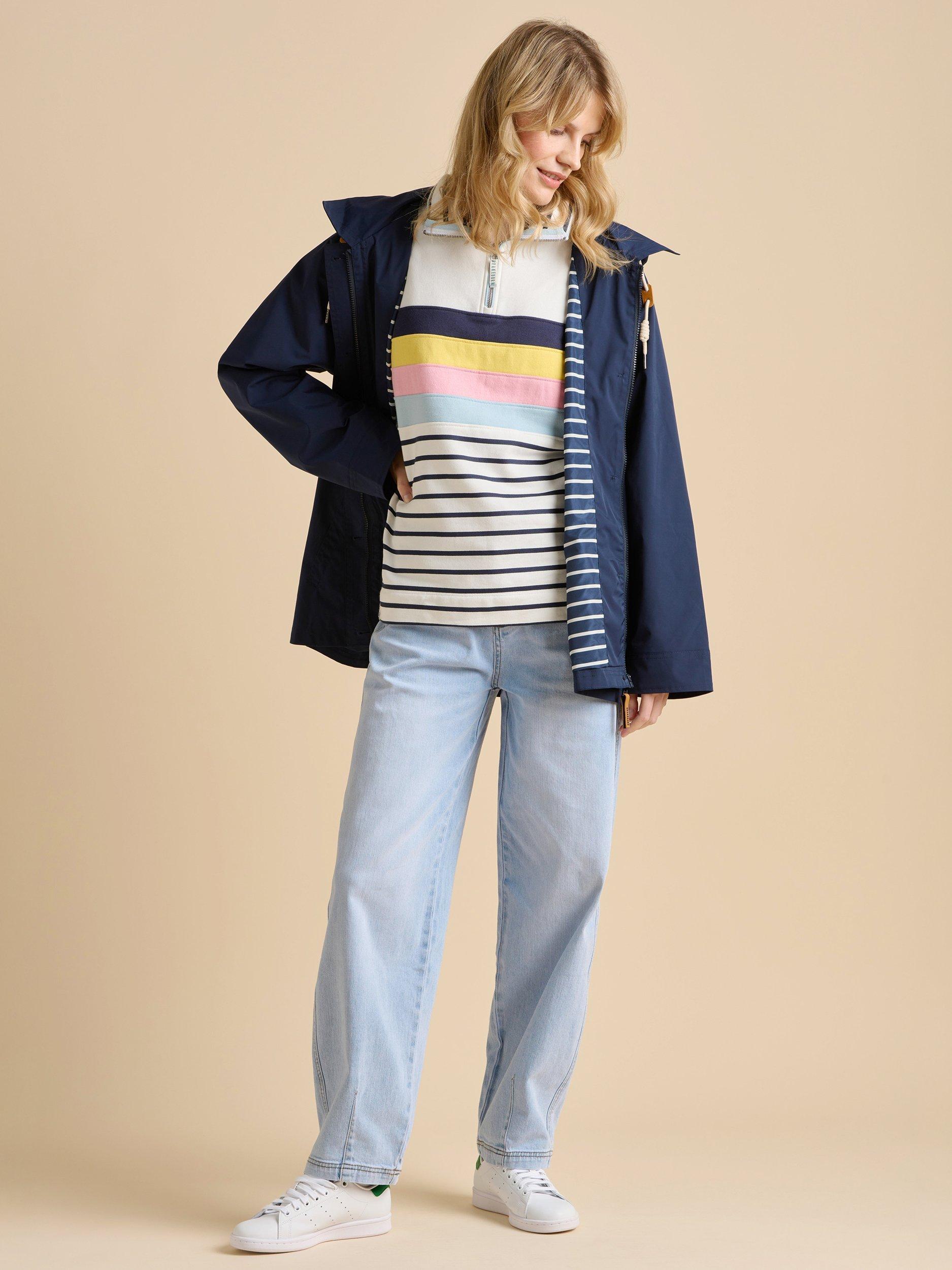 Product image 1 of 6, which shows Brakeburn Stripe Lined Rain Jacket, Navy, 8