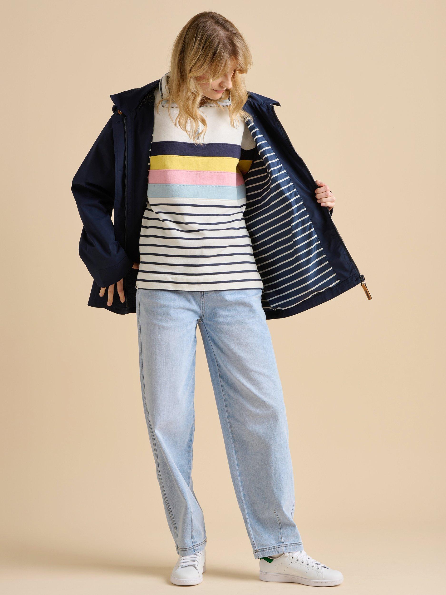 Product image 4 of 6, which shows Brakeburn Stripe Lined Rain Jacket, Navy, 8