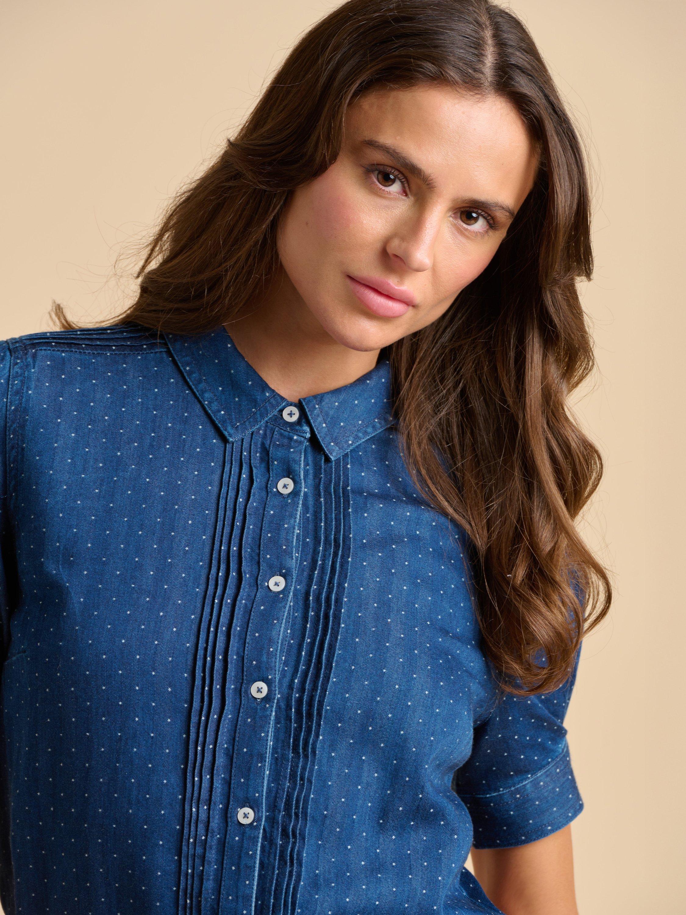 Product image 3 of 6, which shows Brakeburn Jetty Puff Sleeve Denim Shirt, Navy, 8