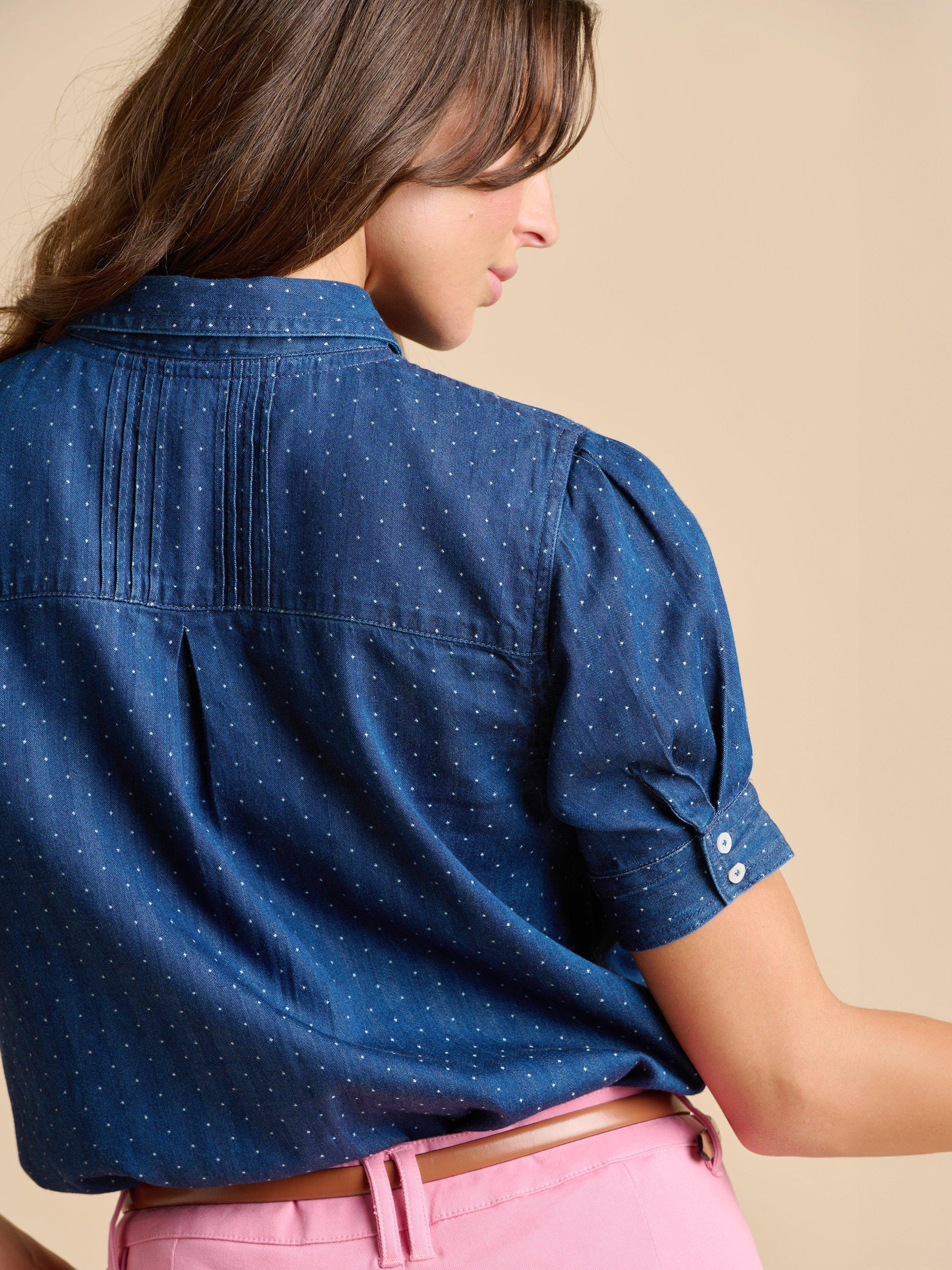 Product image 6 of 6, which shows Brakeburn Jetty Puff Sleeve Denim Shirt, Navy, 8