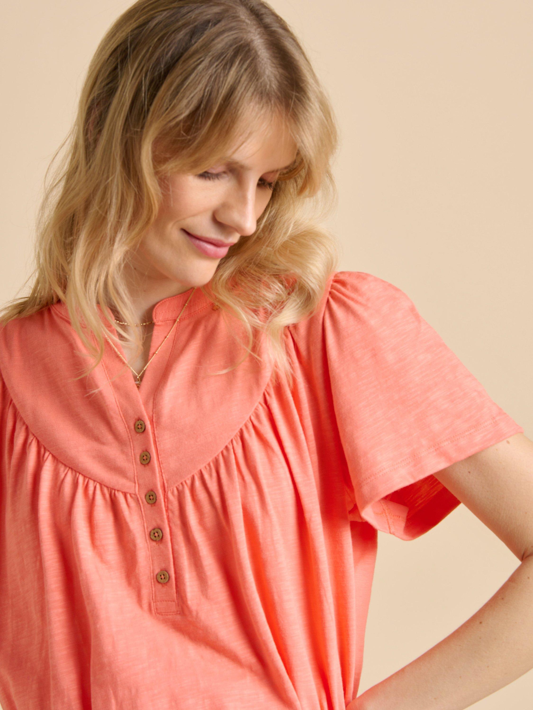 Product image 3 of 5, which shows Brakeburn Nina Jersey Blouse, Coral, 8