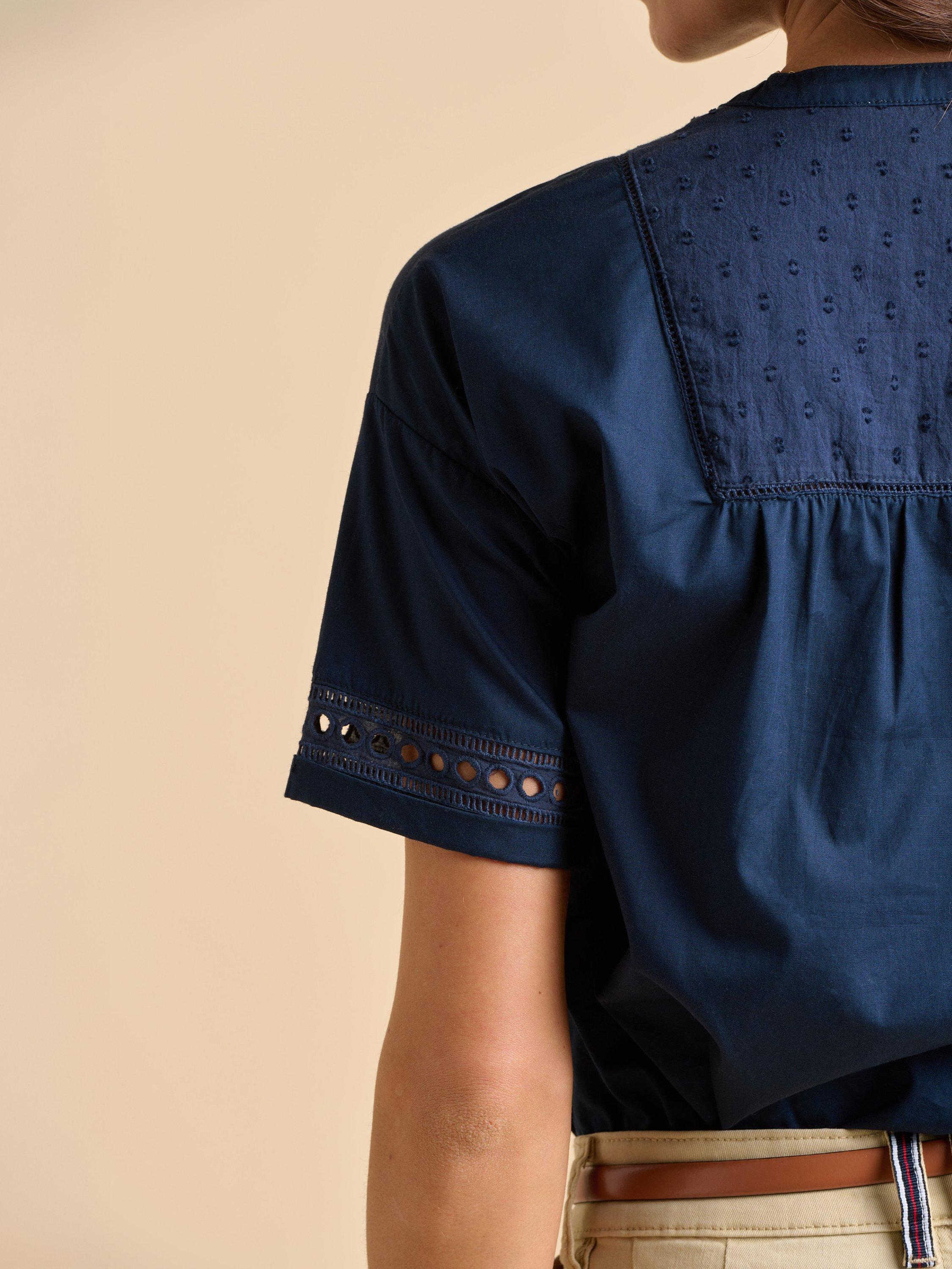 Product image 3 of 6, which shows Brakeburn Quay Denim Blouse, Navy, 8