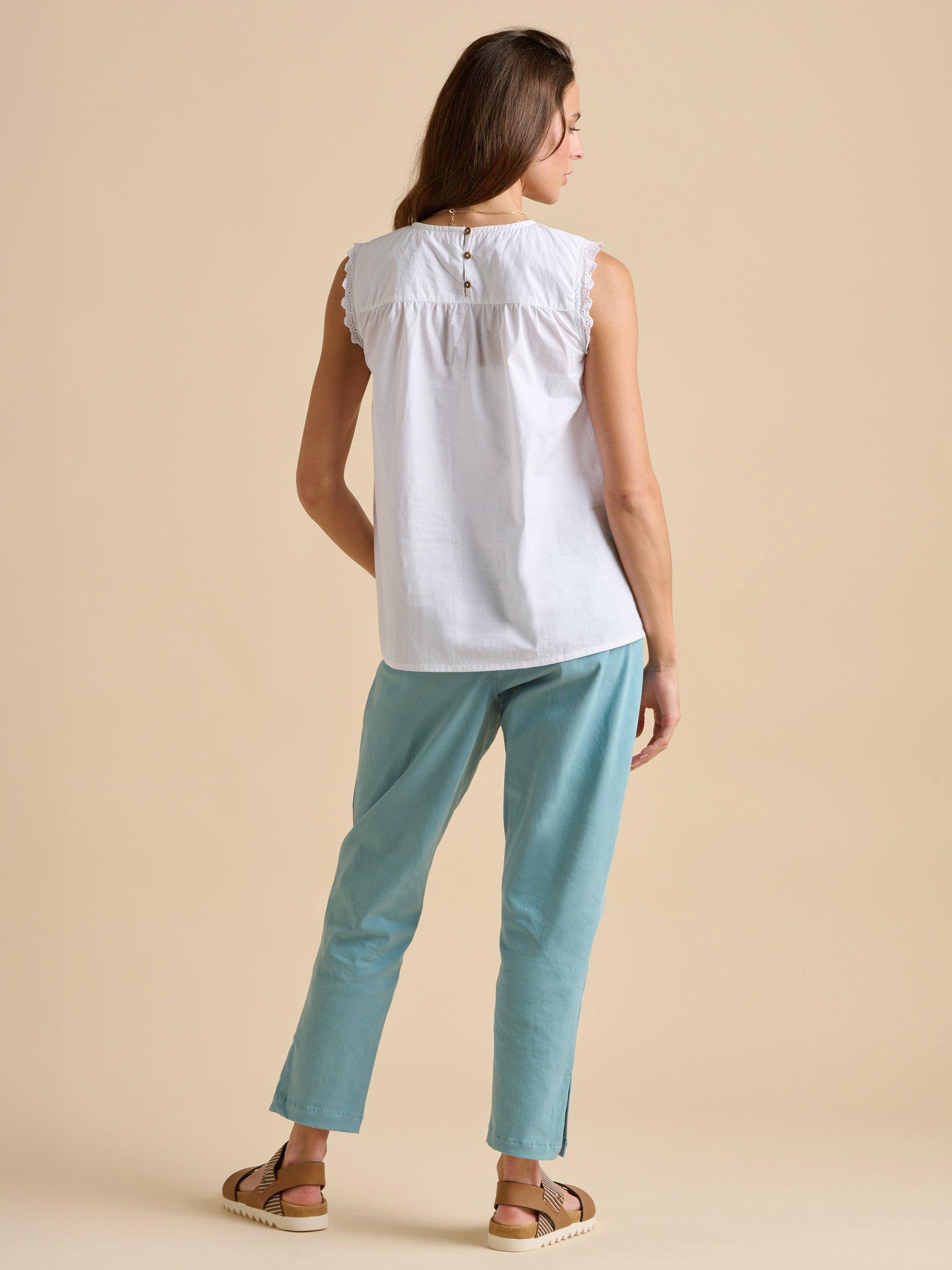 Product image 2 of 5, which shows Brakeburn Resort Cotton Sleeveless Blouse, Cream, 8