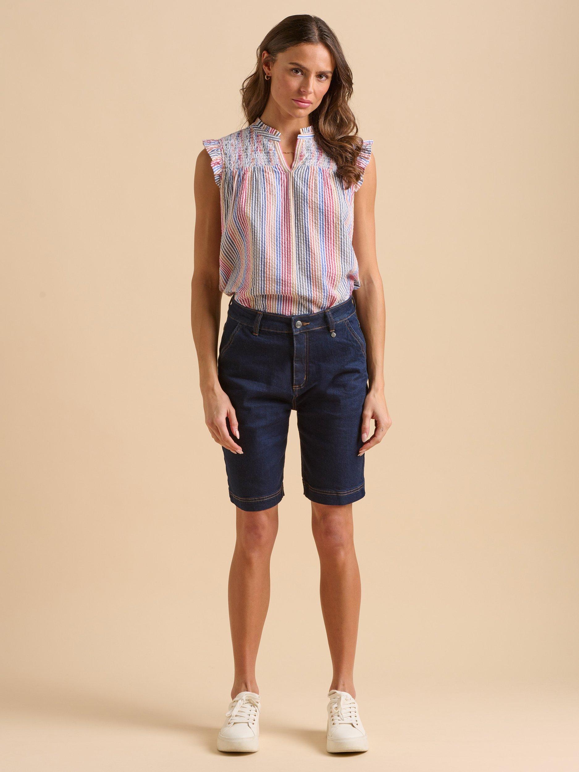 Product image 1 of 6, which shows Brakeburn Wide Leg Denim Shorts, Navy, 8