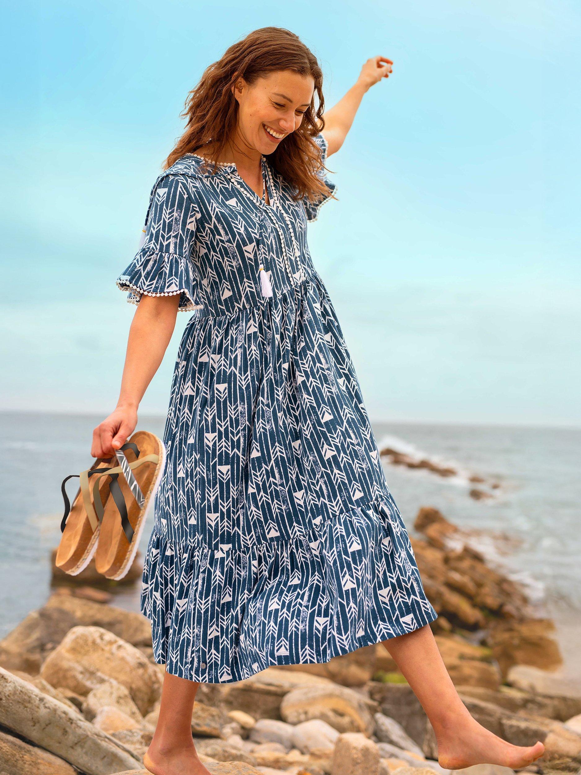 Product image 1 of 7, which shows Brakeburn Arrows Midi Dress, Navy, 8