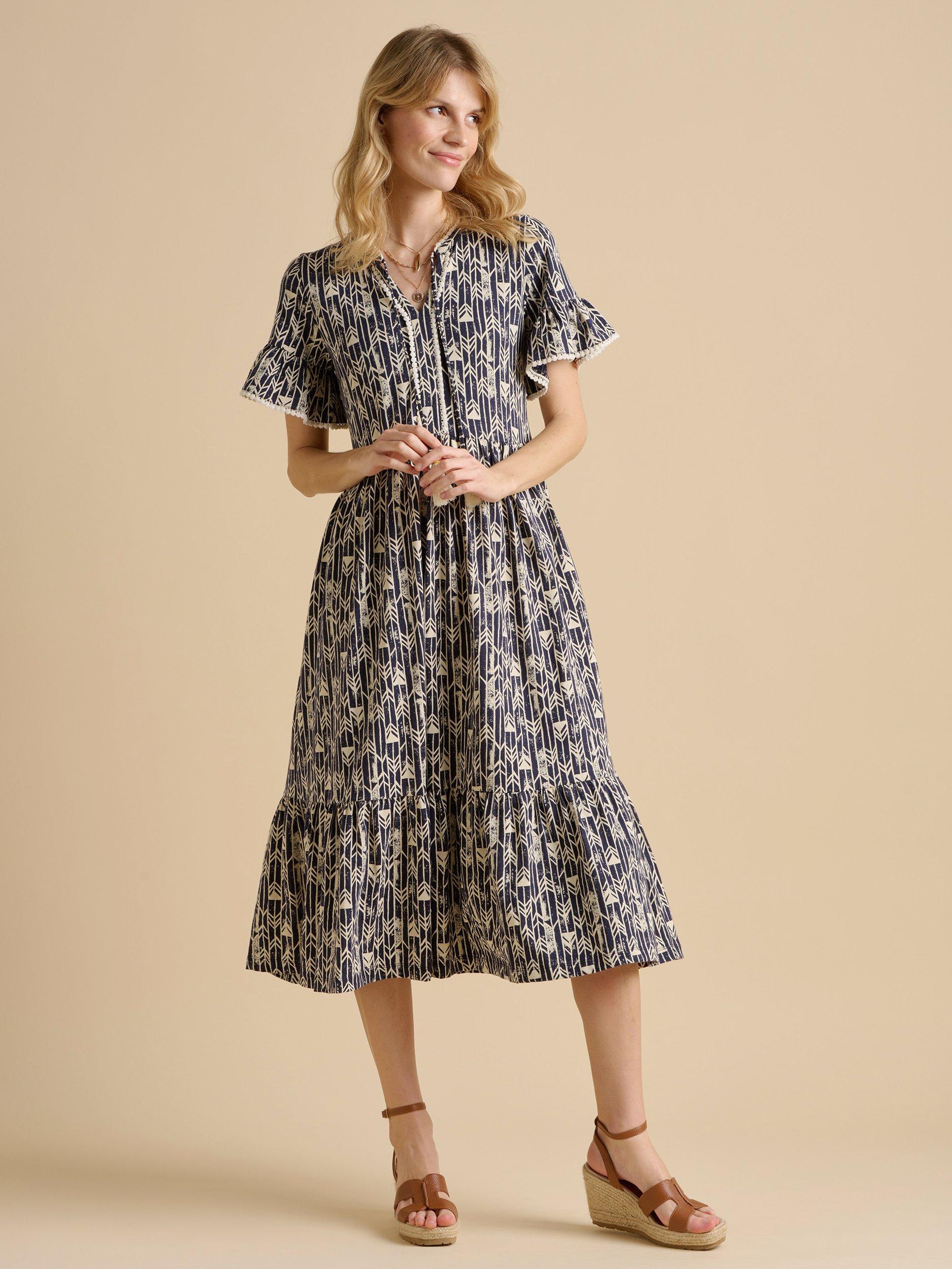 Product image 2 of 7, which shows Brakeburn Arrows Midi Dress, Navy, 8