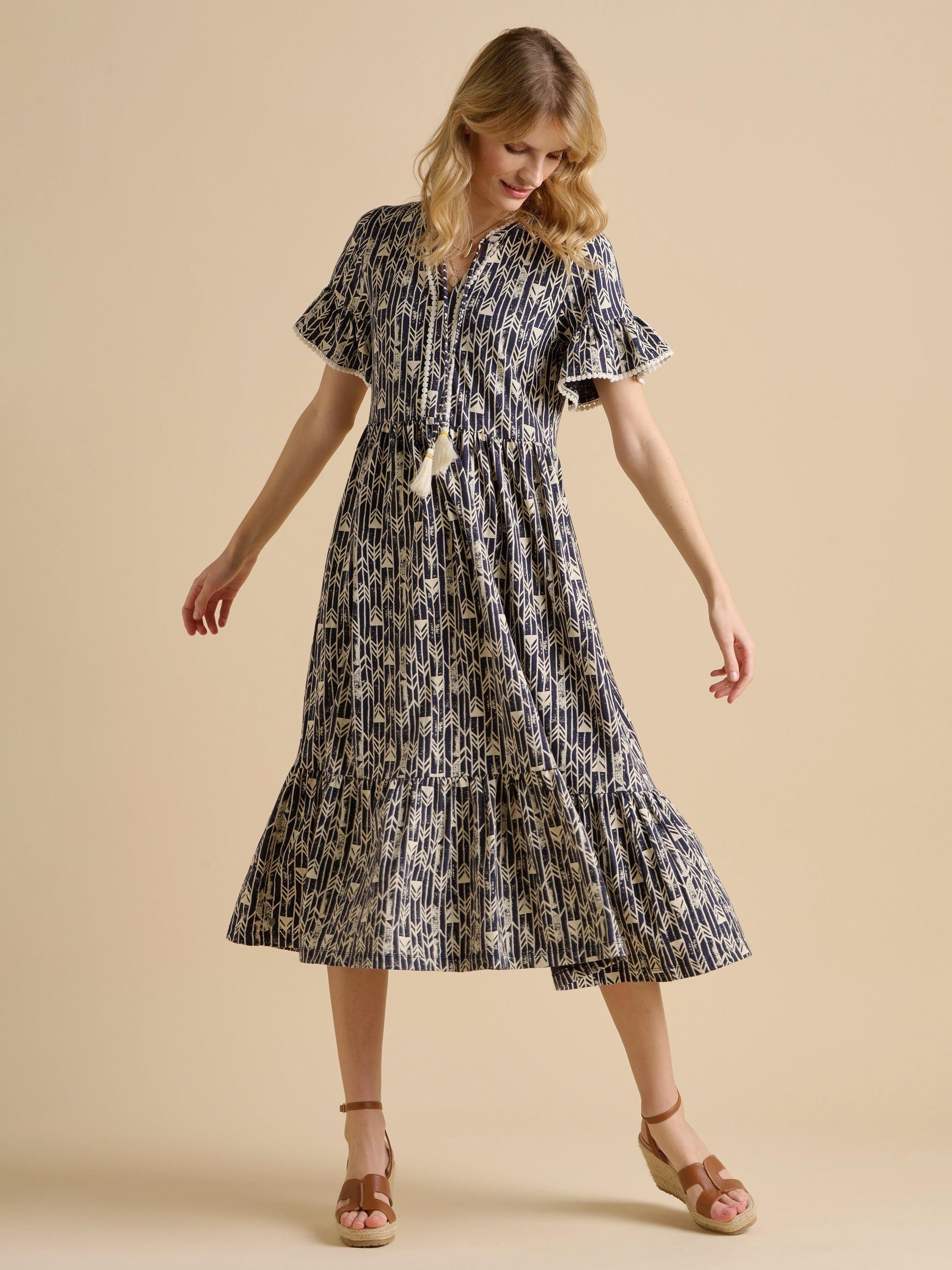 Product image 4 of 7, which shows Brakeburn Arrows Midi Dress, Navy, 8