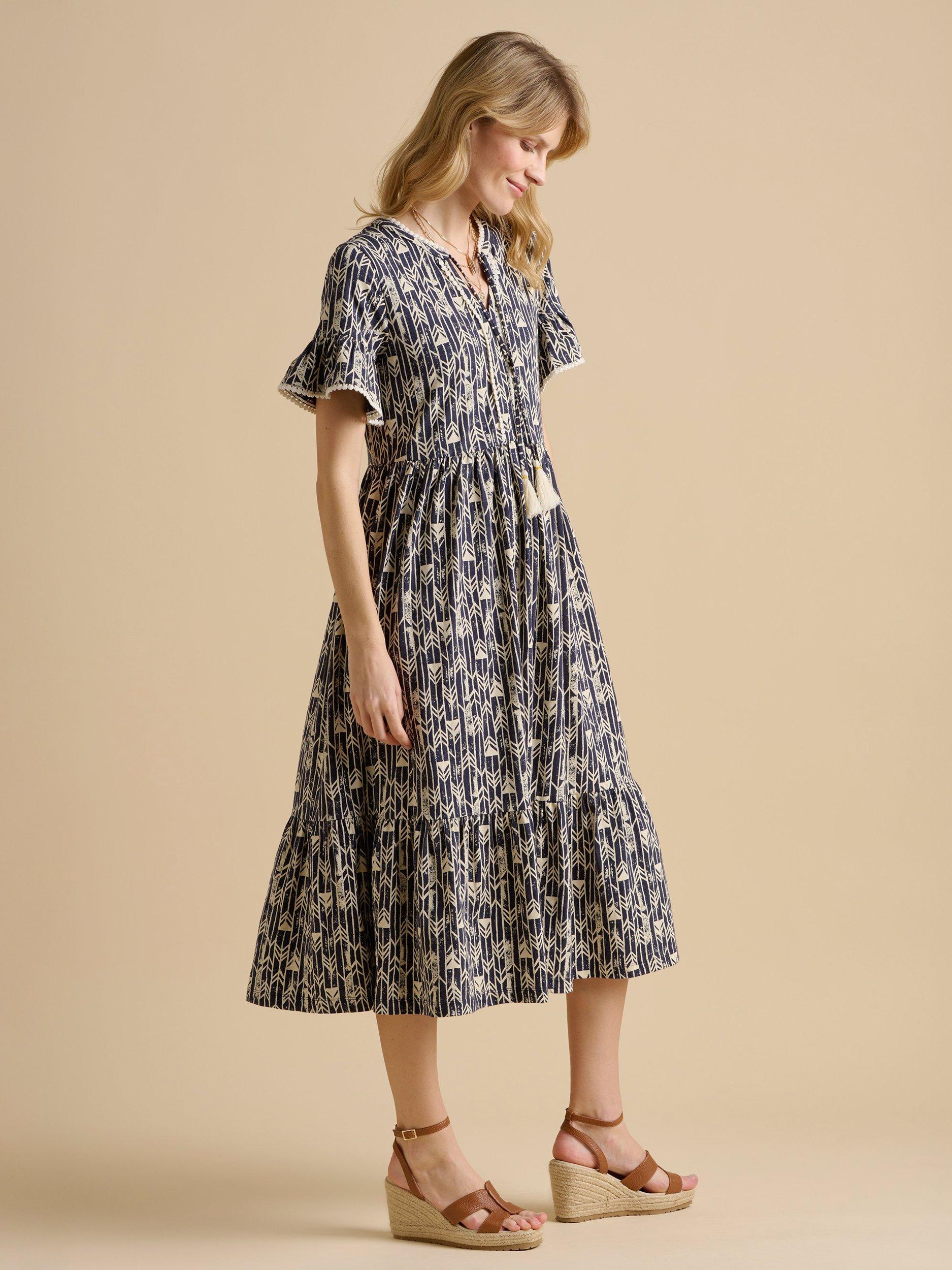 Product image 7 of 7, which shows Brakeburn Arrows Midi Dress, Navy, 8