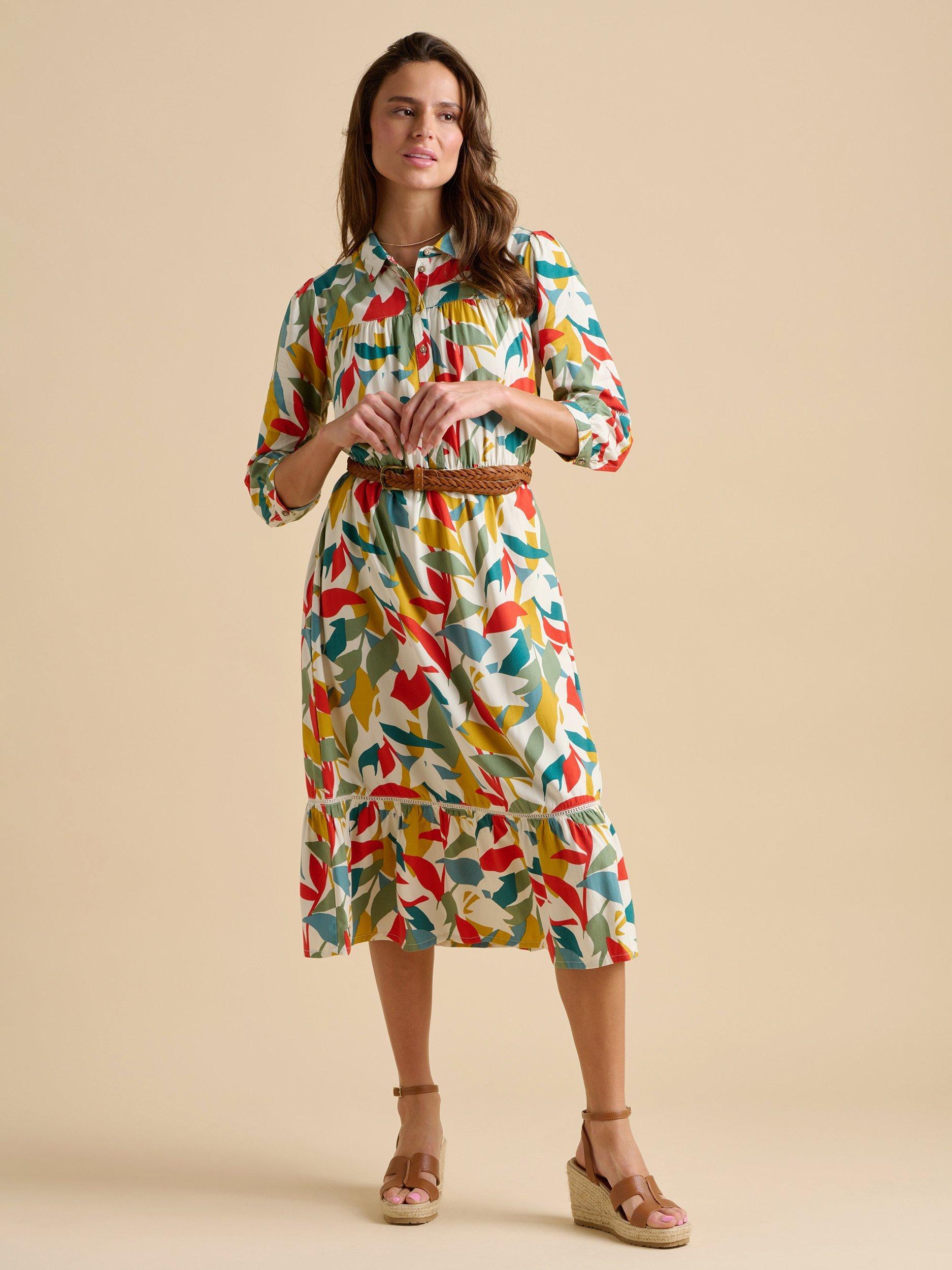 Product image 1 of 6, which shows Brakeburn Falling Leaves Midi Dress, Multi, 8