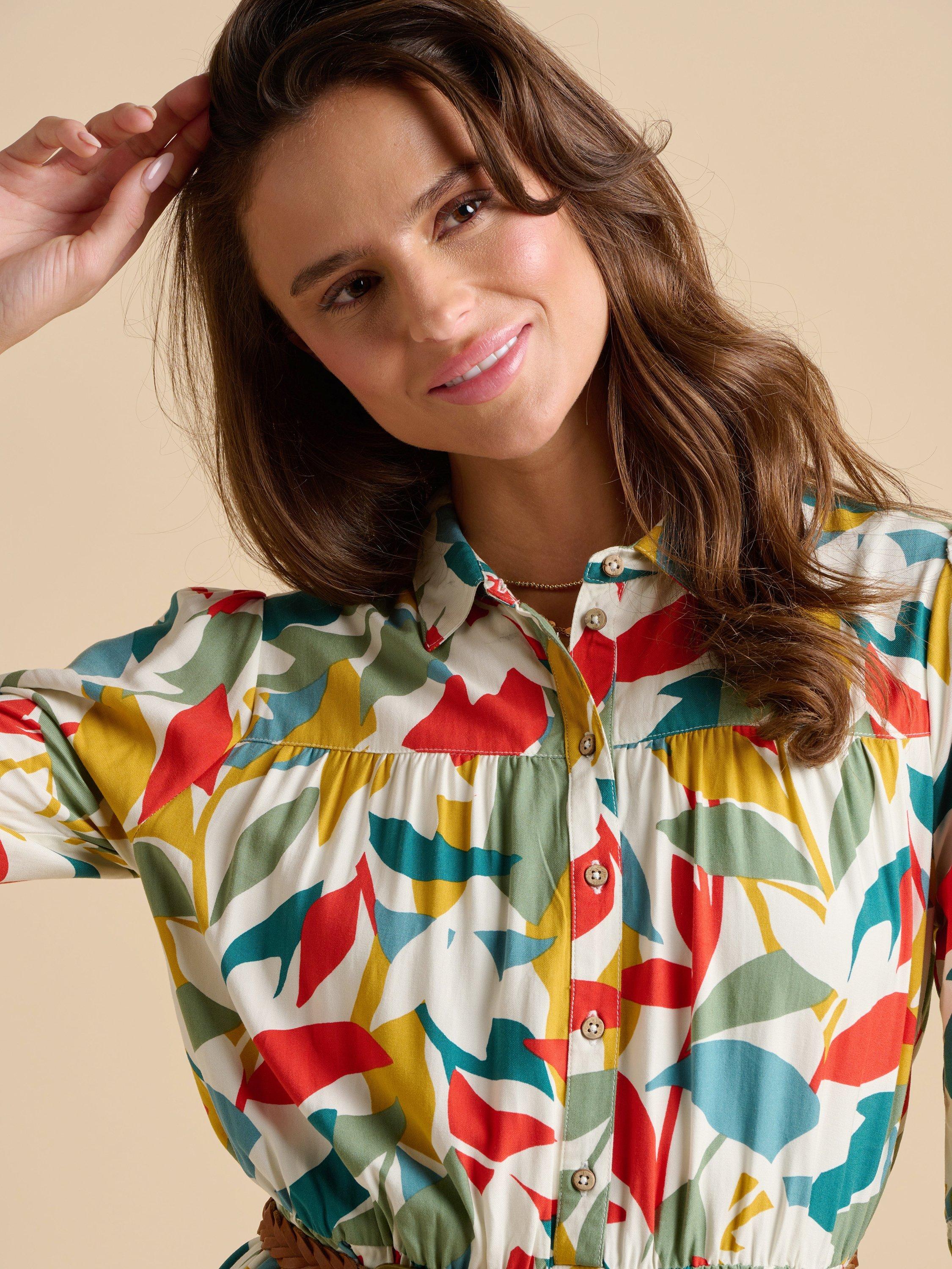Product image 3 of 6, which shows Brakeburn Falling Leaves Midi Dress, Multi, 8
