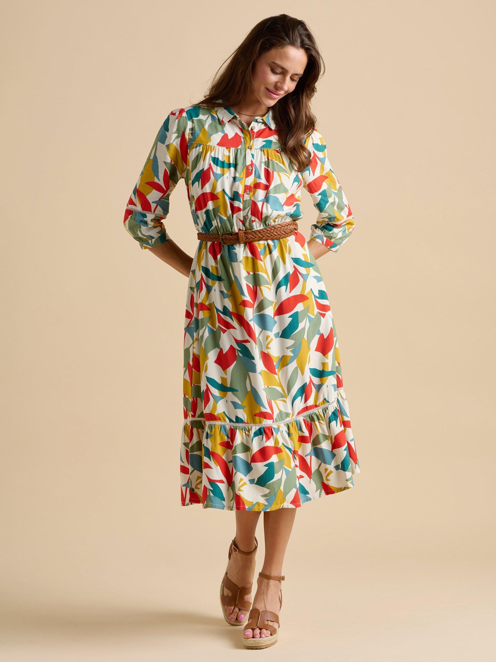 Product image 6 of 6, which shows Brakeburn Falling Leaves Midi Dress, Multi, 8
