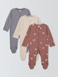 John Lewis Baby Bear Sleepsuits, Pack of 3, Brown Multi
