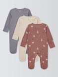 John Lewis Baby Bear Sleepsuits, Pack of 3, Brown Multi
