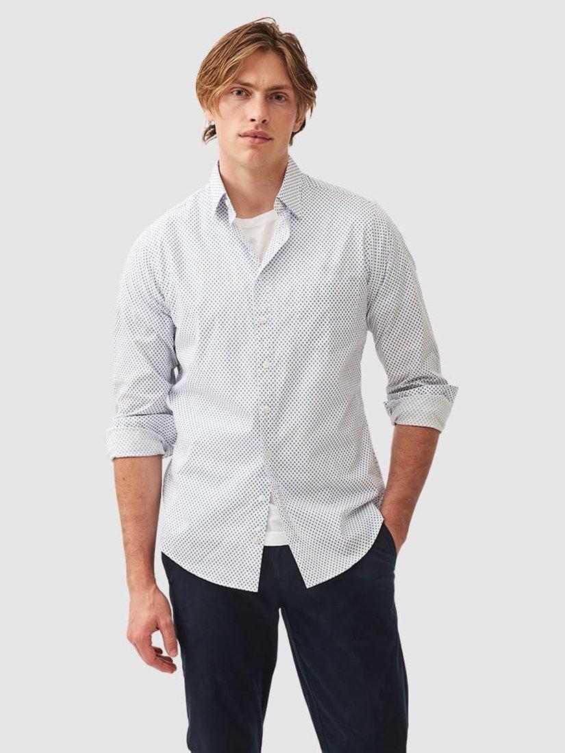 Product image 1 of 5, which shows Rodd & Gunn Samson Bay Geo Print Cotton Slim Fit Long Sleeve Shirt, Snow, XS