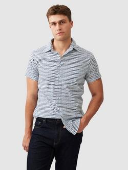 Rodd & Gunn Byron Geo Print Cotton Slim Fit Short Sleeve Shirt, Marine