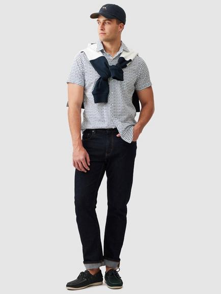 Rodd & Gunn Byron Geo Print Cotton Slim Fit Short Sleeve Shirt - view 2, Marine