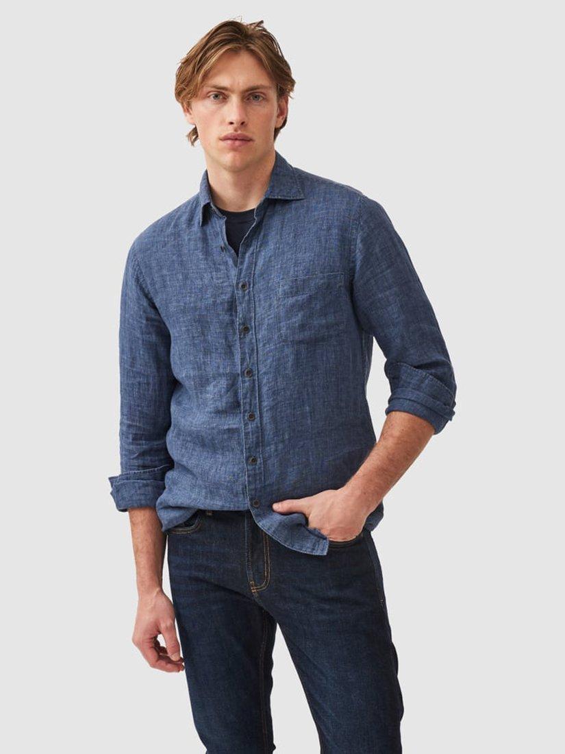 Product image 1 of 5, which shows Rodd & Gunn Coromandel Linen Slim Fit Long Sleeve Shirt, Marine, XS