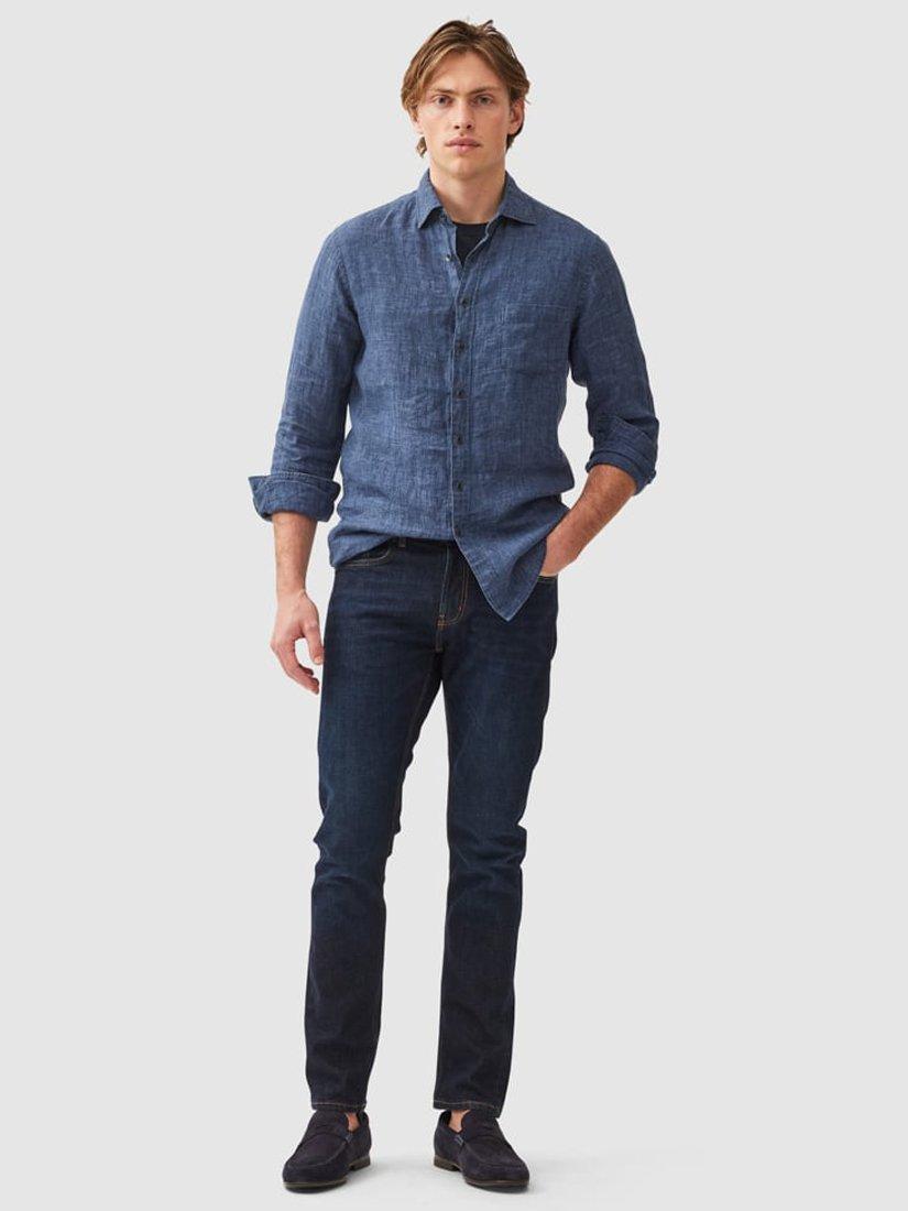 Product image 2 of 5, which shows Rodd & Gunn Coromandel Linen Slim Fit Long Sleeve Shirt, Marine, XS