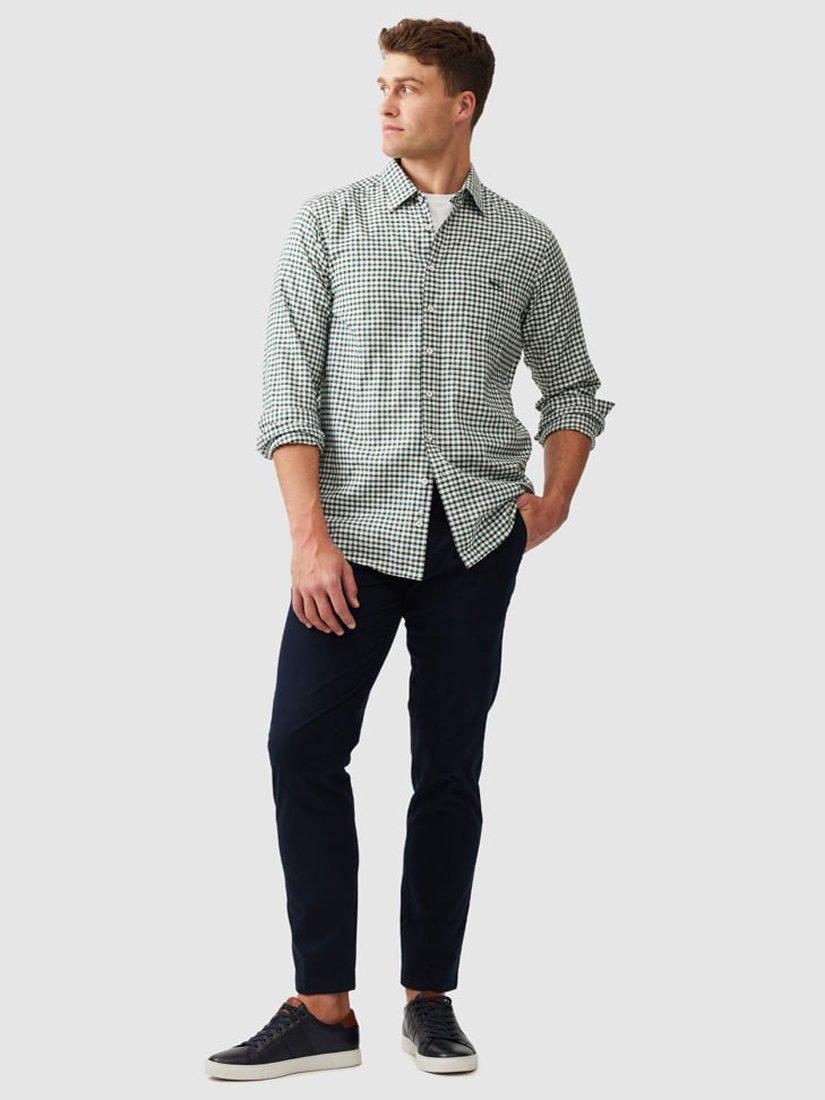 Product image 2 of 6, which shows Rodd & Gunn Gebbies Valley Check Linen Cotton Straight Fit Long Sleeve Shirt, Deep Forest, XS