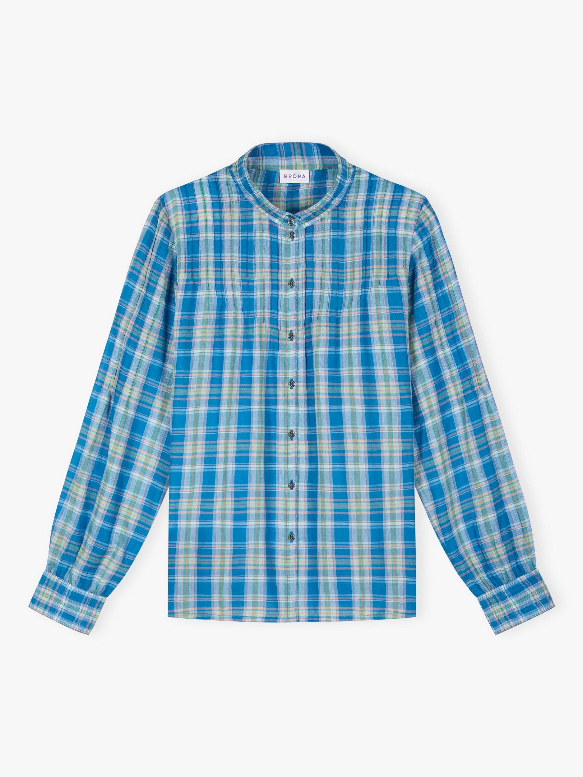 Product image 5 of 5, which shows Brora Check Pintuck Shirt, Sky/Rose, 6