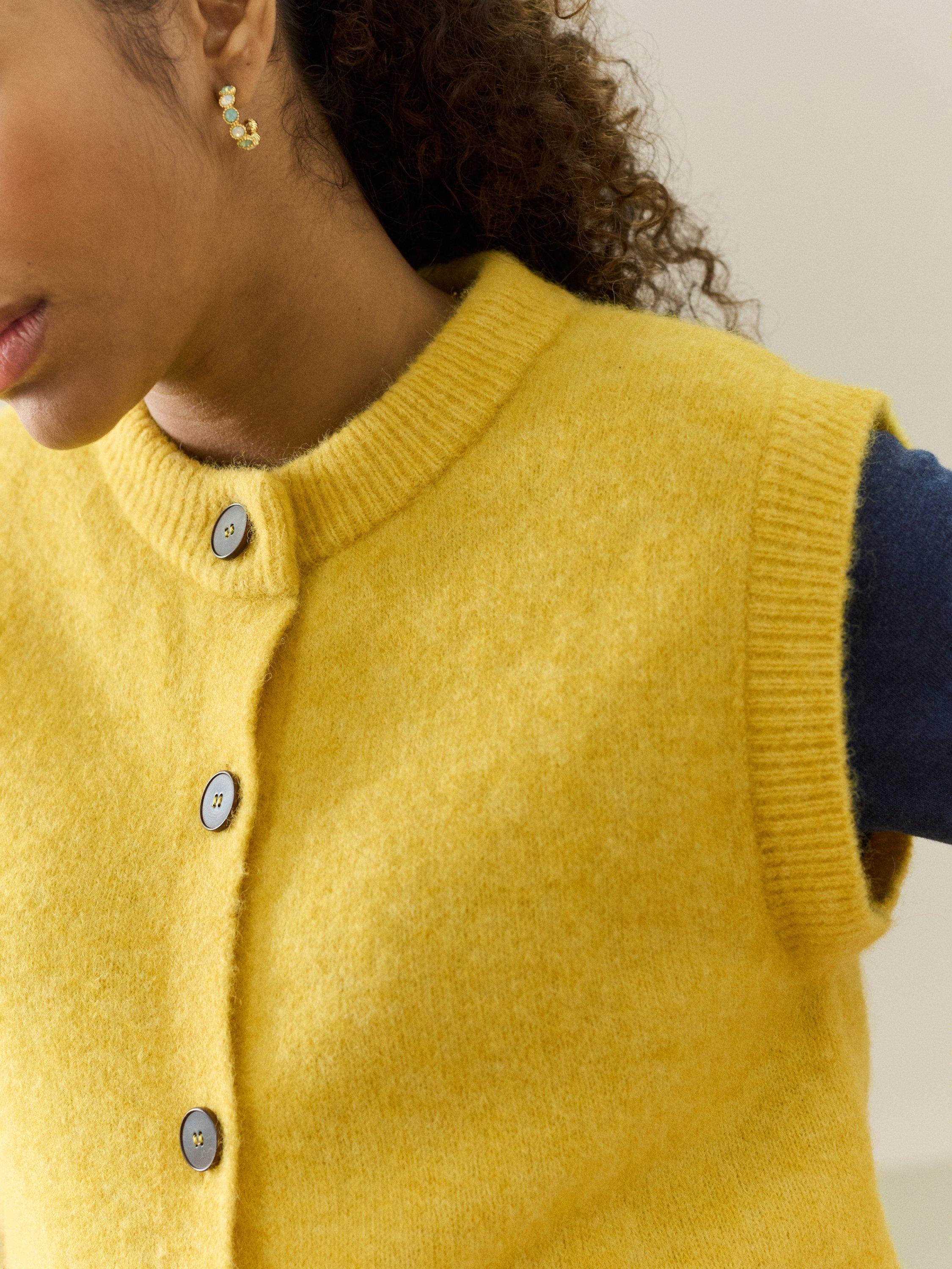 Product image 4 of 5, which shows Brora Round Neck Wool Rich Waistcoat, Primrose, 8