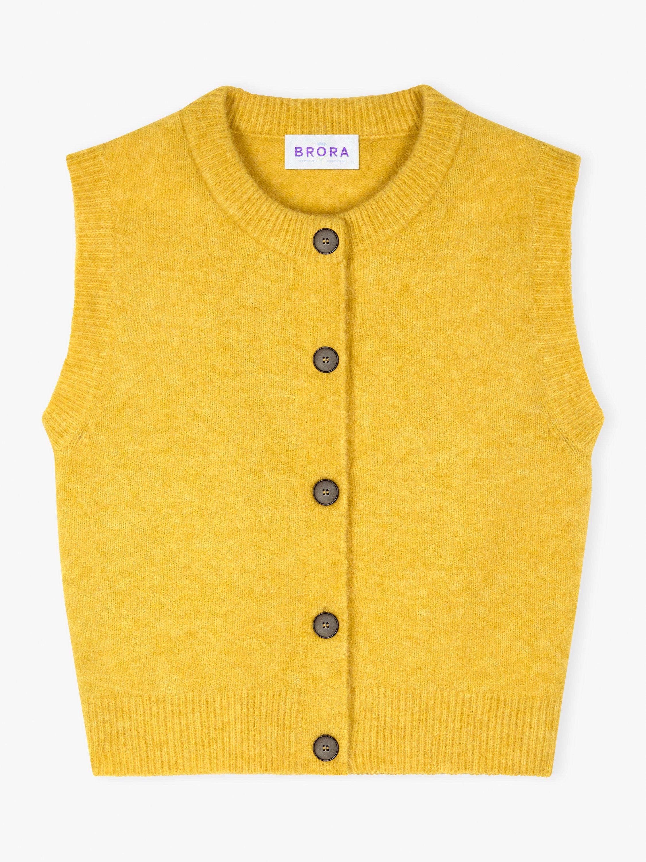 Product image 5 of 5, which shows Brora Round Neck Wool Rich Waistcoat, Primrose, 8