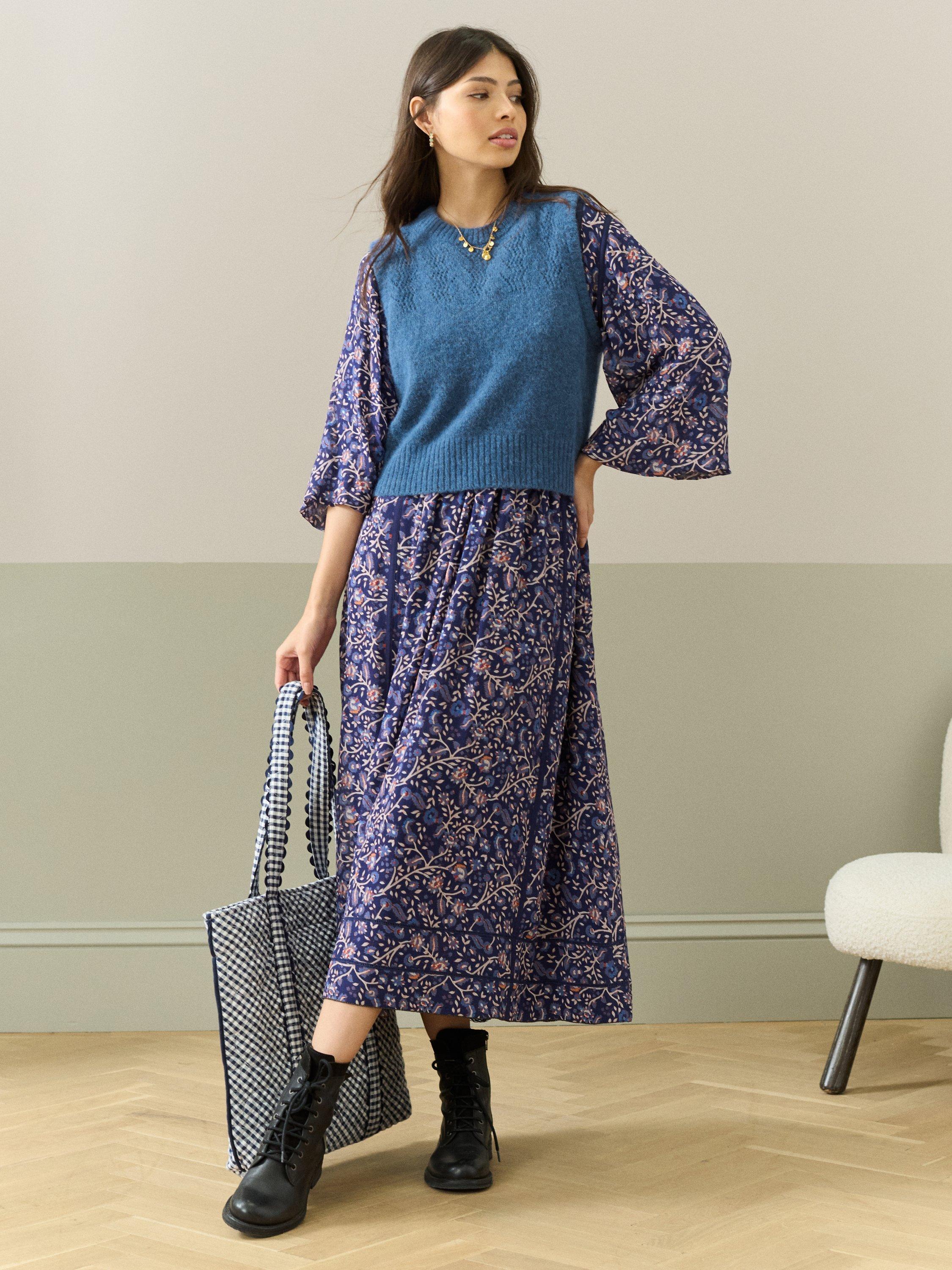 Product image 3 of 5, which shows Brora Textured Pointelle Yoke Wool Rich Tank Top, Delft, 8