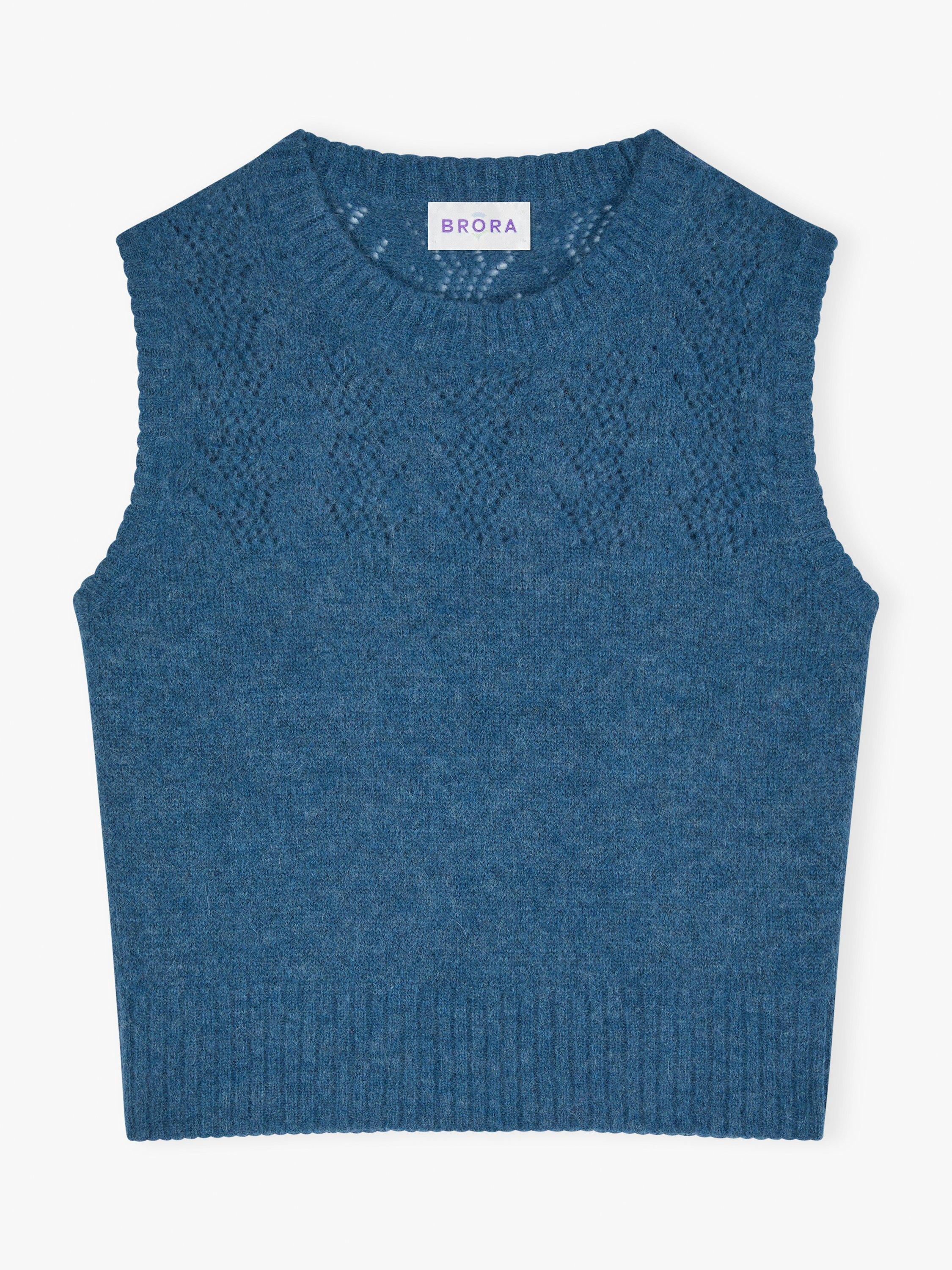 Product image 5 of 5, which shows Brora Textured Pointelle Yoke Wool Rich Tank Top, Delft, 8