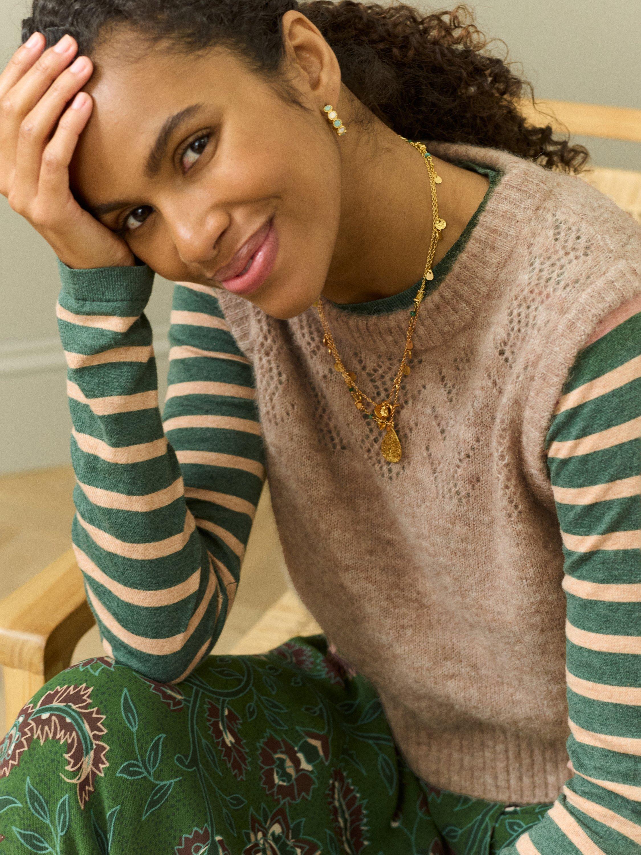 Brora Textured Pointelle Yoke Wool Rich Tank Top, Fawn