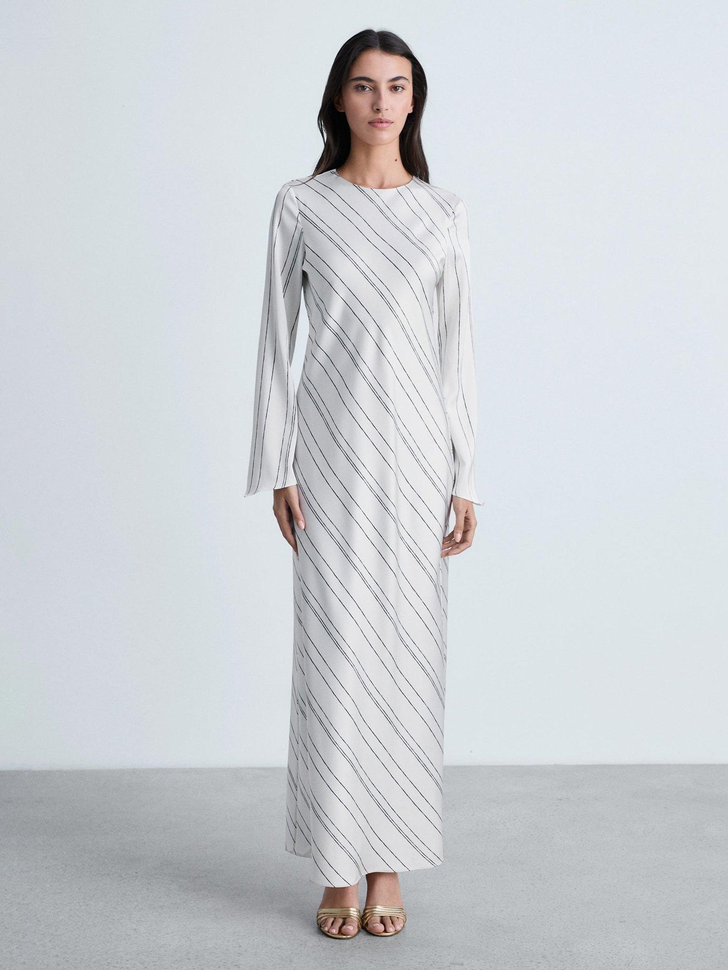 Product image 2 of 7, which shows Mango Raya Stripe Satin Dress, White, 10