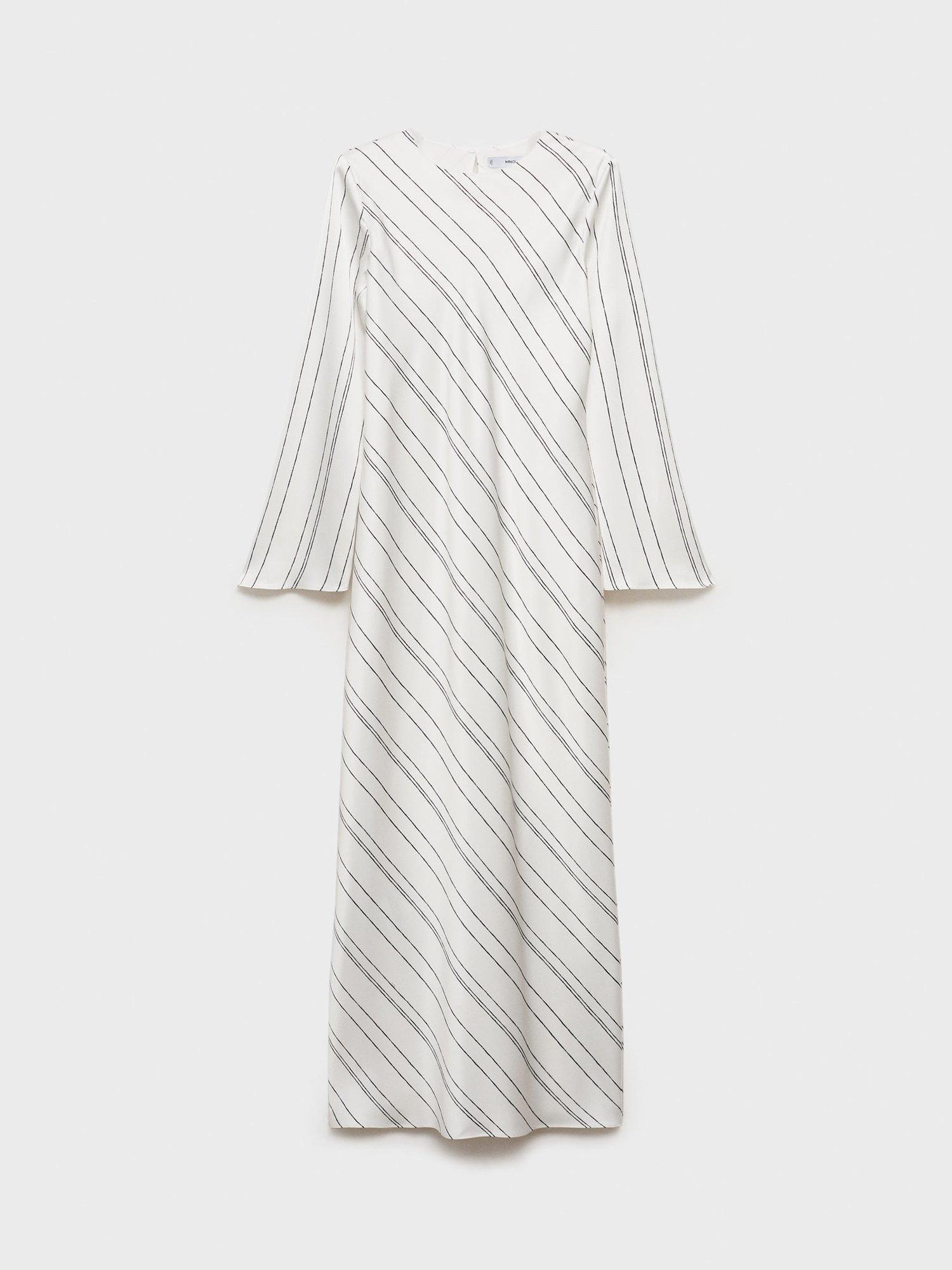 Product image 3 of 7, which shows Mango Raya Stripe Satin Dress, White, 10