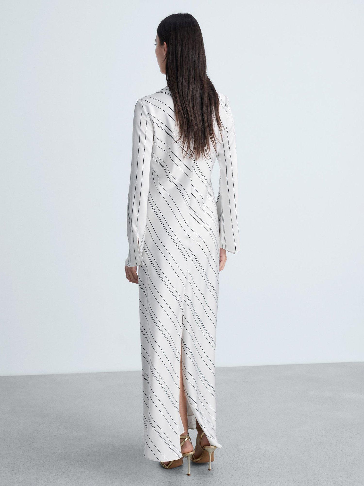 Product image 4 of 7, which shows Mango Raya Stripe Satin Dress, White, 10