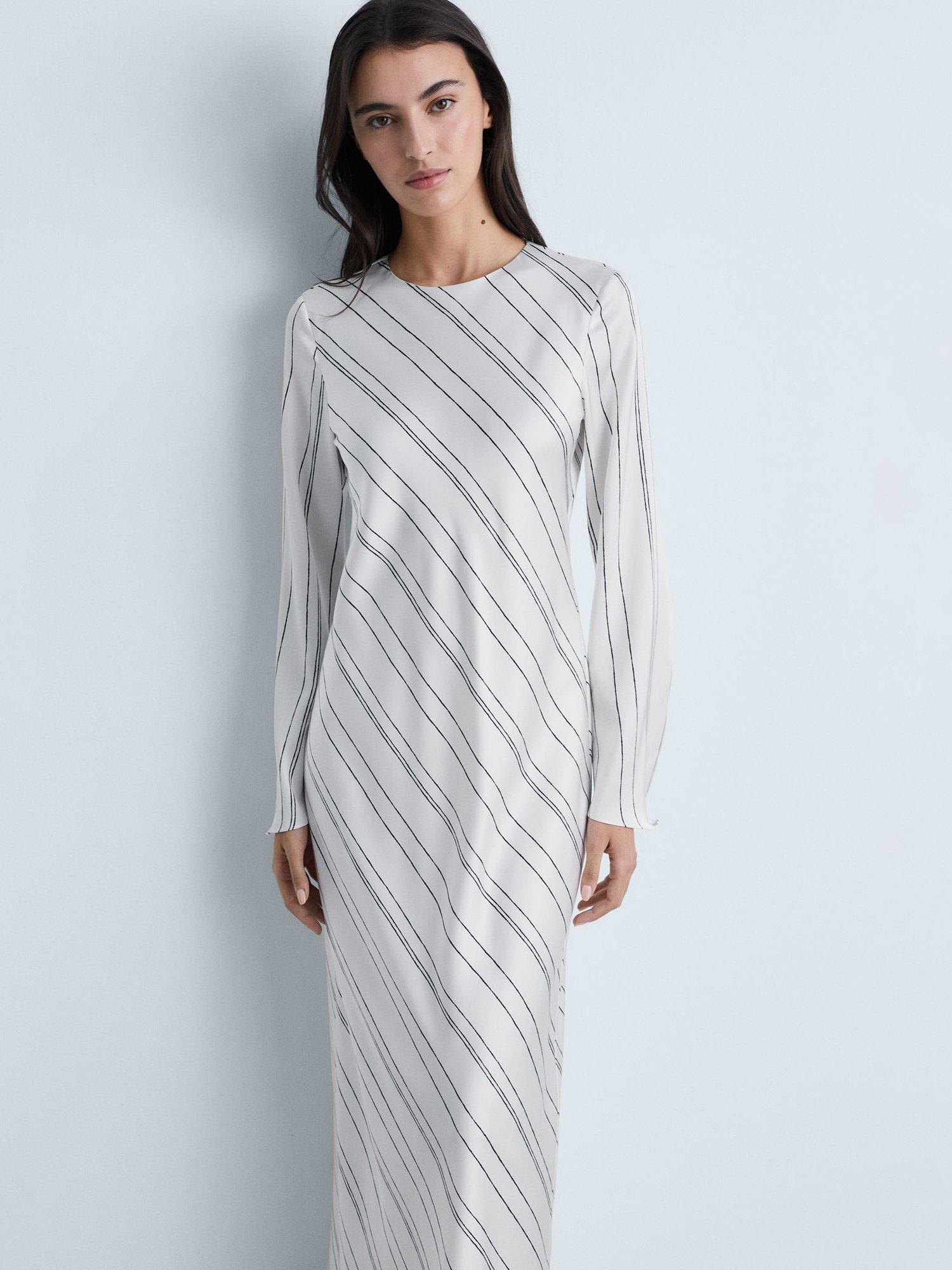 Product image 6 of 7, which shows Mango Raya Stripe Satin Dress, White, 10