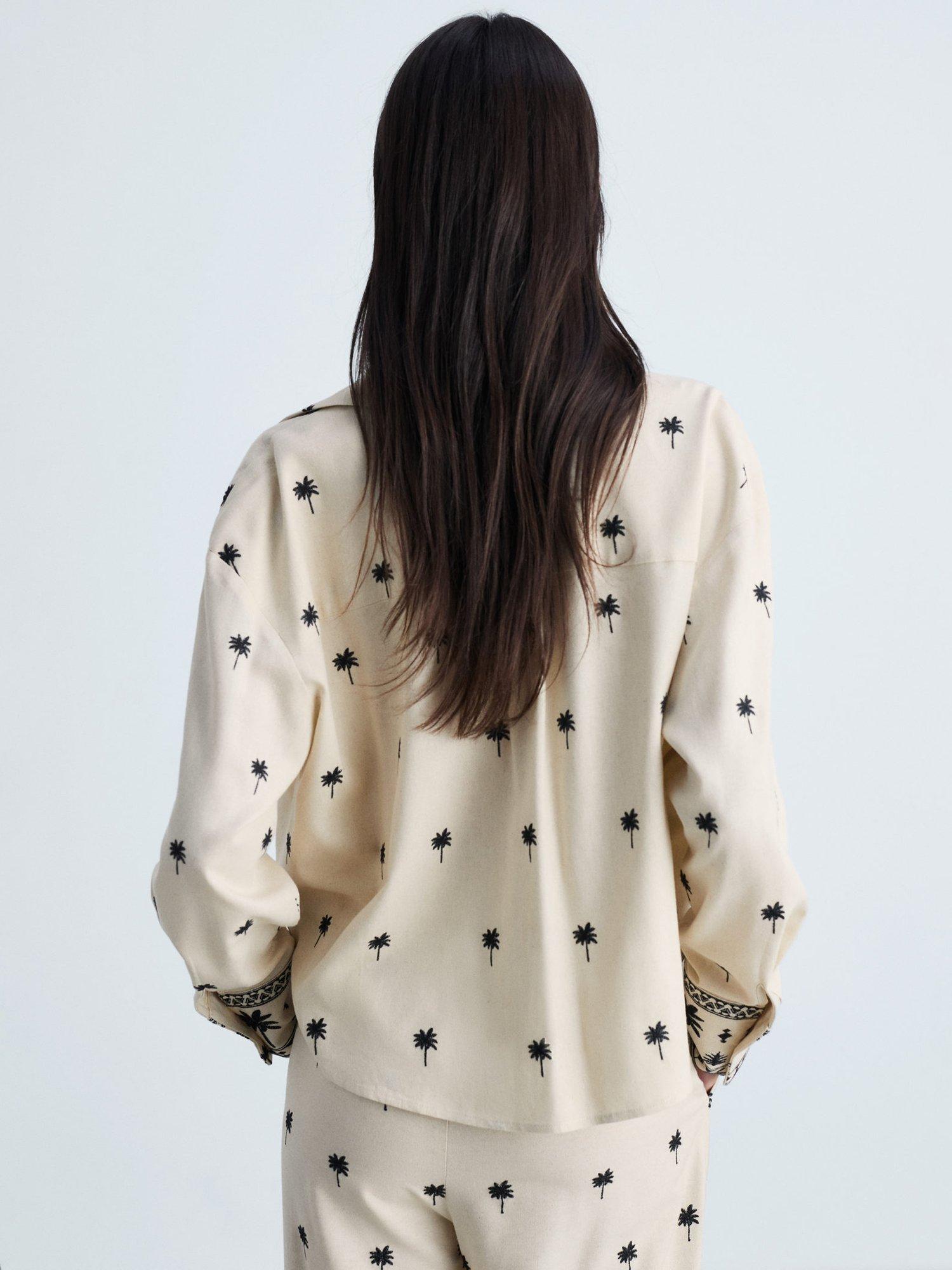 Product image 4 of 8, which shows Mango Embroidered Palm Knot Front Shirt, Beige/Black, 10