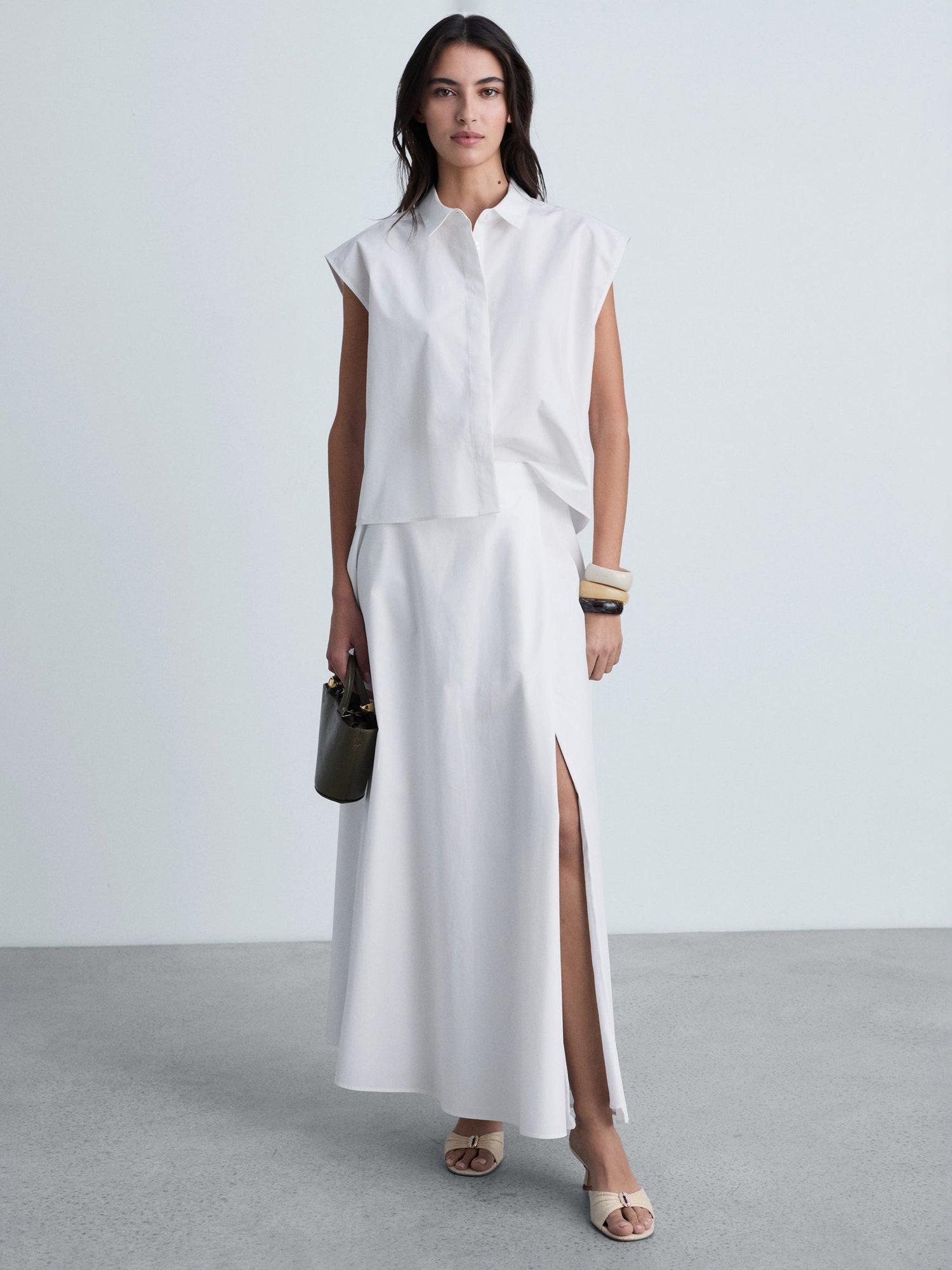 Product image 1 of 7, which shows Mango Popplin Cotton Skirt, White, L