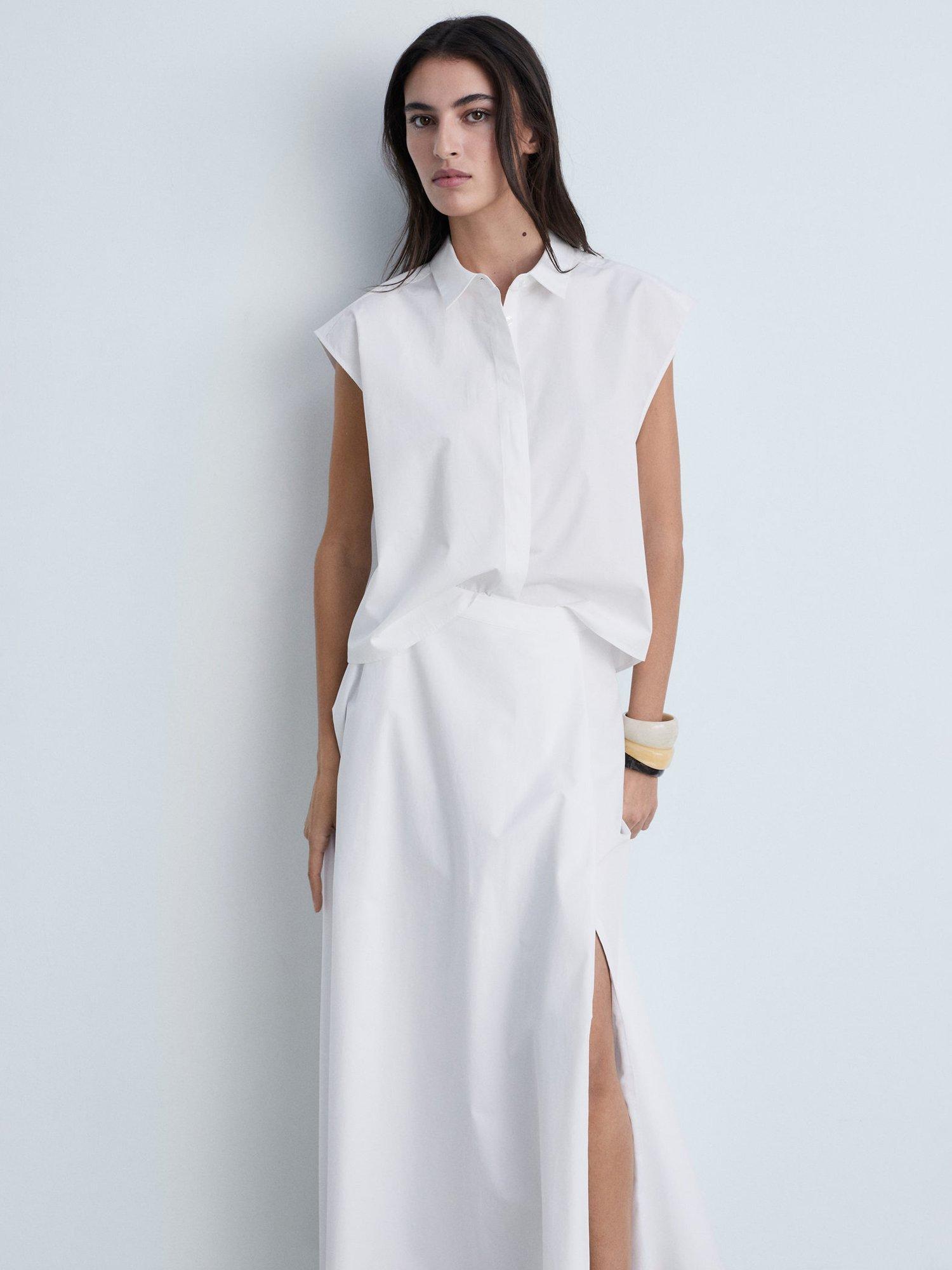 Product image 2 of 7, which shows Mango Popplin Cotton Skirt, White, L