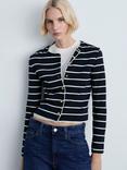 Mango Porto Stripe Knit Cardigan, Navy