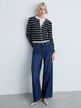 Mango Porto Stripe Knit Cardigan, Navy