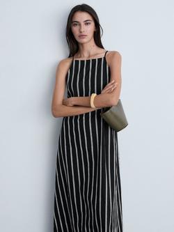 Mango Amelie Embroidered Stripe Maxi Dress, Black/White, Black/White