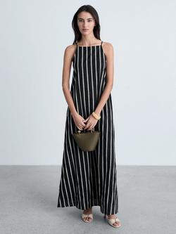 Mango Amelie Embroidered Stripe Maxi Dress, Black/White - view 2, Black/White