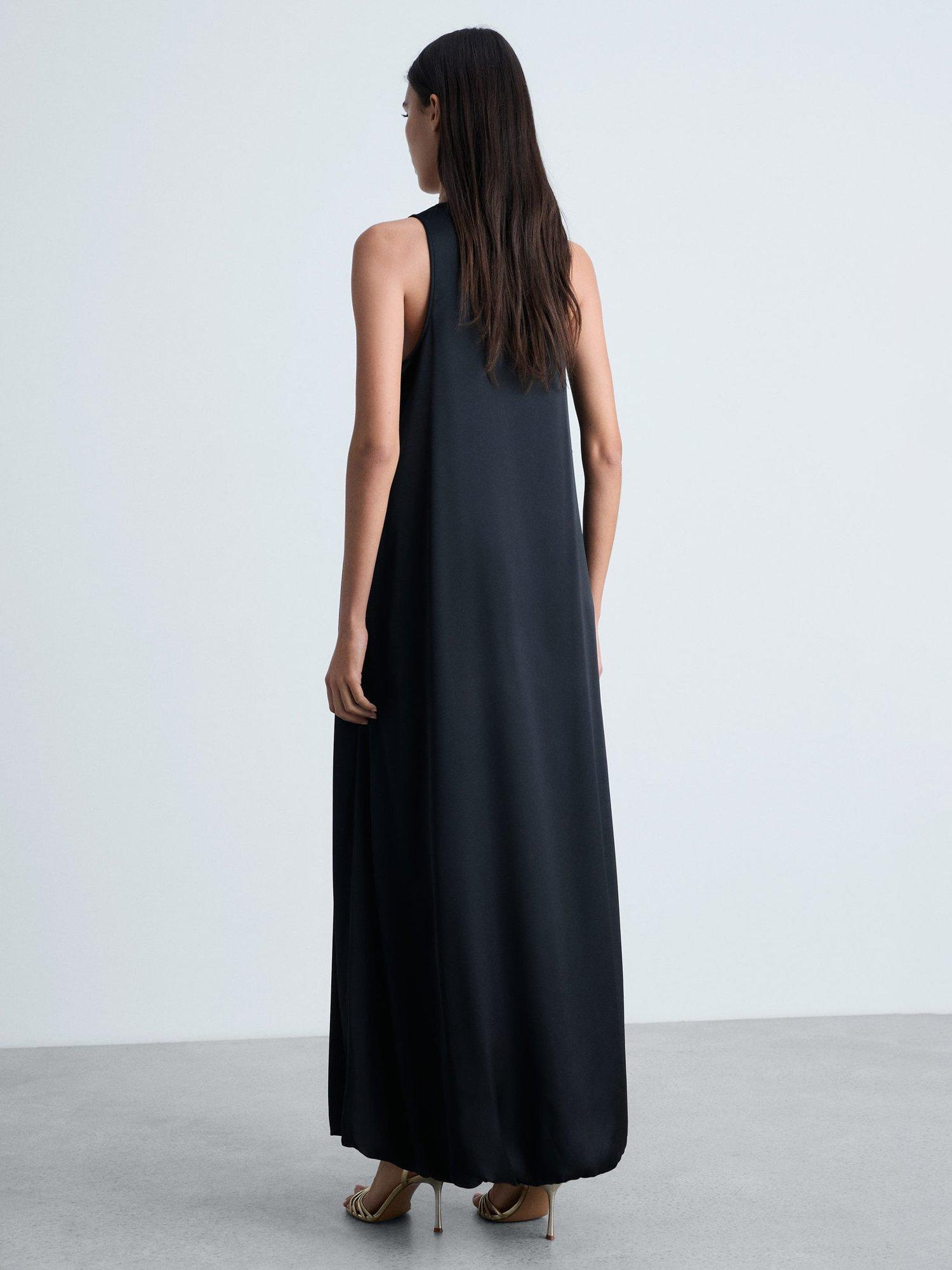 Product image 4 of 8, which shows Mango Flor Flower Corsage Satin Maxi Dress, Black, 10