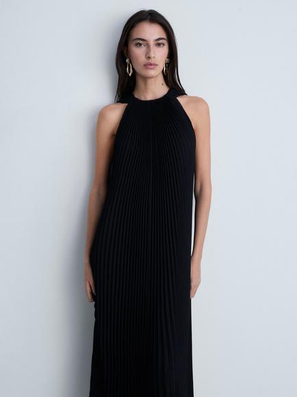 Mango Jack Pleated Maxi Dress, Black, Black