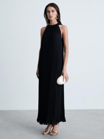 Mango Jack Pleated Maxi Dress, Black - view 2, Black