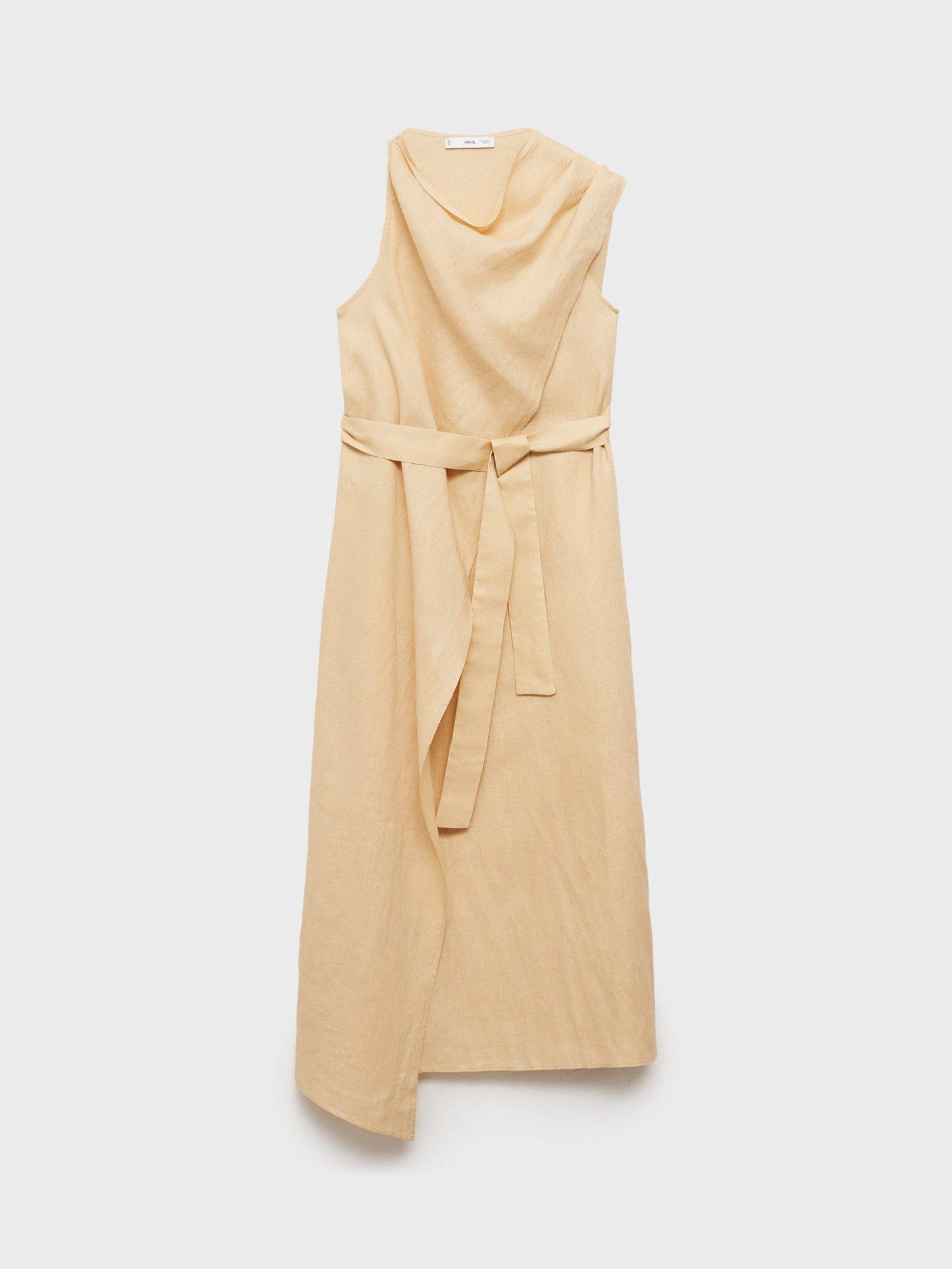 Product image 3 of 7, which shows Mango Oasis Drape Wrap Pure Linen Dress, Beige, 10