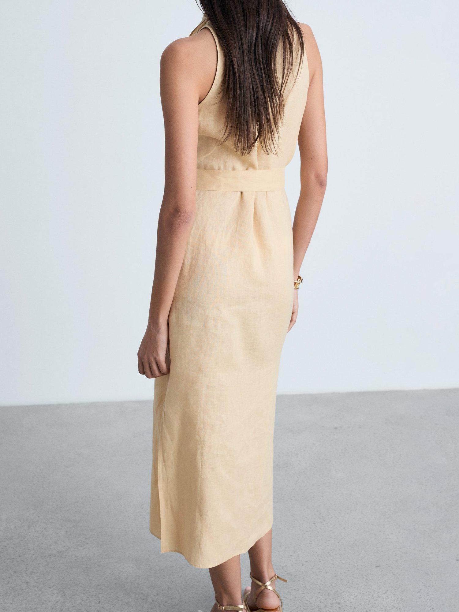 Product image 4 of 7, which shows Mango Oasis Drape Wrap Pure Linen Dress, Beige, 10