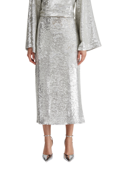 Malina Clarisse Sequin Maxi Skirt, Silver, Silver