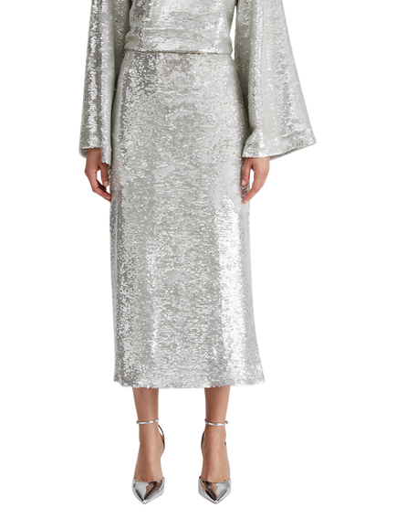 Malina Clarisse Sequin Maxi Skirt, Silver, Silver