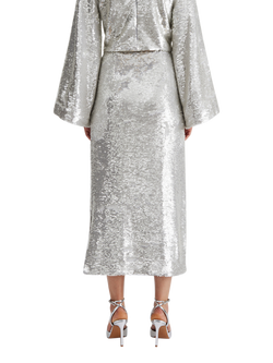Malina Clarisse Sequin Maxi Skirt, Silver - view 2, Silver