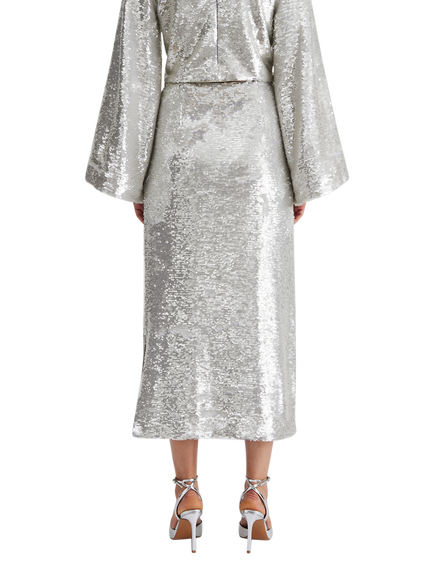 Malina Clarisse Sequin Maxi Skirt, Silver - view 2, Silver